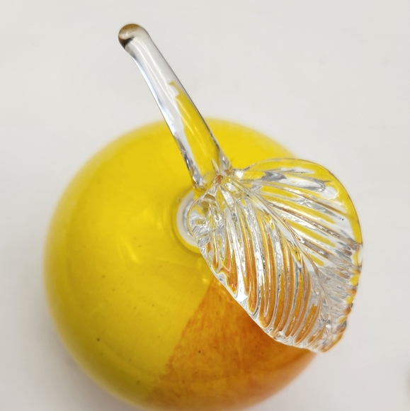 Handmade Polish Art Glass Zorza 5” Yellow Red Apple/Peach? Decor Paperweight - Picture 5 of 6